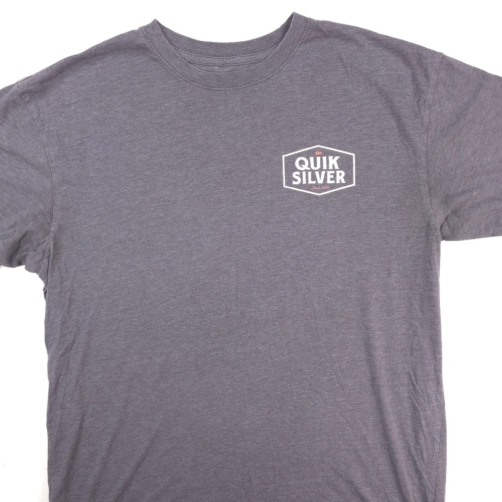 Quiksilver T Shirt Mens XL Gray Short Sleeve Graphic Surf Skate Tee